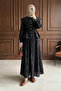 Lined Baby Collar Embroidery Detail Linen Top and Bottom Set - Black