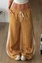 Prep Yellow Striped Stripe Detailed Plaid Pattern Printed Loose Fit Elastic Waist Lace-Up Sweatpants - 4