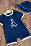 Baby Boy Sailing Embroidered Hat and Snap Fasteners at the Bottom Summer Short Sleeve Jumpsuit - 2