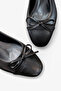 Women's Black Thick Short Heel Open Back Bow Heeled Shoes - 5