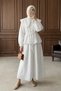 Lined Baby Collar Embroidery Detail Linen Top and Bottom Set - White