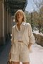 Women's Sand Beige Linen Low Sleeve Loose Fit Shirt