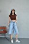 Women's Light Blue Color 34_2 Maxi Length Loose Cut 100% Koton Denim Bermuda Shorts - 3