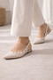 Beige Patent Leather Ballerinas – Pointed Toe Women's Ballerinas with Stone Detail |   Stylish Casual & Evening Shoes - 7
