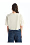 Xside Beige Crew Neck Printed Short Sleeve Oversize Women's Crop - 5