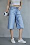 Women's Light Blue Color 34_2 Maxi Length Loose Cut 100% Koton Denim Bermuda Shorts - 2