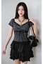 Gray Black Striped Bowknot Ruched Grunge Short Sleeve Blouse - 2