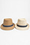 Marin Patterned Striped Summer Beige Straw Panama |   Men's Sun Protection and Beach Fedora Hat - 7