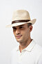 Beige Straw Summer Panama Hat with Belt Ribbon |   Men's Summer and Beach Fedora - 2