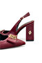Women's Burgundy Pointed Toe Thick Heel Open Back Heeled Shoes with Accessories - 8