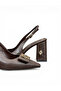 Women's Brown Pointed Toe Thick Heel Open Back Heeled Shoes with Accessories - 6