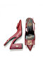 Women's Burgundy Pointed Toe Thick Heel Open Back Heeled Shoes with Accessories - 7