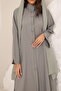 Premium Grey Stripe Abaya With highneck with buttons closer - 3
