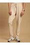 Men Beige Plain Cotton Joggers with Drawstring - 2
