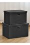 Cotton Linen Folding Storage Boxes With Lids Decorate The Handle Storage Box（black，58*40*35cm） - 7