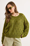 Women's Oil Green Geometric Detailed Loose Fit Transitional Knitwear Blouse Blz-19003327 - 4