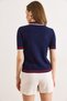 Women's Navy Blue Polo Collar Hair Knit Line Detailed Thin Knitwear Blouse Blz-19003324 - 6