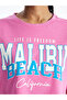 Xside Pink Crew Neck Printed Short Sleeve Oversize Women's Crop - 4