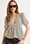 Women's White V-Neck Polka Dot Knitted Blouse Blz-19003314 - 5