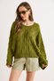 Women's Oil Green Geometric Detailed Loose Fit Transitional Knitwear Blouse Blz-19003327 - 2