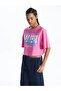 Xside Pink Crew Neck Printed Short Sleeve Oversize Women's Crop - 2