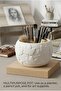 White Ceramic Pot with Raised Leaf Pattern Multipurpose Organiser - 8