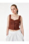 Slim Fit Thick Strapped Buttoned Crop Linen Vest with Gipe Detail on the Sides