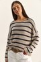Women's Beige Navy Blue Striped Boat Neck Off Shoulder Relaxed Cut Slim Knitwear Sweater Tk261043 60286173 - 3