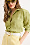 Women's Green Textured Lightly Transparent Loose Fit Shirt Gml-19001408 - 5