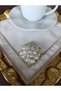 6 Embroidered Cocktail & Coffee Presentation Napkins with Pearl Brooches - 2