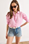 Women's Pink Textured Lightweight Sheer Loose Fit Shirt Gml-19001408 - 4