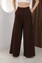 Women's Bitter Coffee High Waist Double Pleated Palazzo Wide Leg Fabric Trousers Stylish Comfortable Office Casual