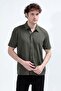 Men's Short Sleeve Buttoned Textured Shirt Khaki - 26Y 4093 - 5