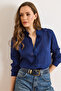 Women's Navy Blue Patch Textured Long Sleeve Shirt Gml-19001428
