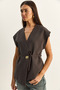 Women's Brown Stylish Buttoned Belted Woven Vest 11145 60283987 - 4