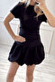 Balloon Skirt Mini Black Dress - 3