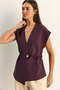 Women's Dark Cherry Stylish Buttoned Belted Woven Vest 11145 60283987 - 4