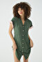 Back Print Detailed, Ruffled Sleeve Cuff, Buttoned Short Sleeve Shirt Nightgown - 3