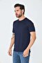 Navy Blue Patternless Men's Basic T-Shirt - 2