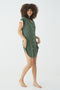 Back Print Detailed, Ruffled Sleeve Cuff, Buttoned Short Sleeve Shirt Nightgown - 4