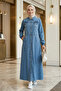 Women's Buttoned Pocketed Ribbed Detailed Denim Blue Long Cap