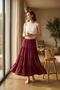 Burgundy Maxi Layered Skirt with Volan Detail / Summer High Waist Comfortable Cut Casual & Stylish Combination
