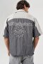 Dualtone Embroidery Detailed Striped Short Sleeve Oversized Shirt - 4