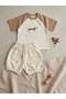 Unisex Kids Cotton Piece Ecru Beige Dog Embroidered T-Shirt Shorts Set - 2