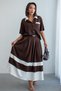 Women's Striped Detail Short Sleeve Shirt and Contrast Pleated Midi Skirt Modal Sets - 4