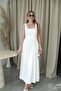 Buketli̇ Women's Belted Square Collar Thick Strap Long Dress - 4