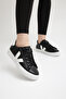 Women's Black White Rubber Sole Comfortable Lace-Up Sneakers - 3