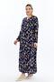 Navy Blue with Pink and Yellow Crispy Flowers Plus Size Viscose Long Sleeve Mother's Dress with Cups - 4