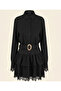 Women's Black Belted Mini Dress with Lace Detail - 6