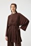Modal Cupra Wide Pleated Pants Midi Abaya Set Brown - 7